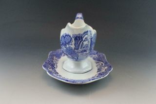 Spode Blue Italian Sauce Gravy Boat & Under Plate Vintage English Porcelain 3