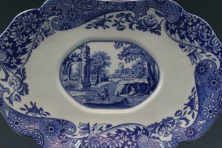 Spode Blue Italian Sauce Gravy Boat & Under Plate Vintage English Porcelain 6
