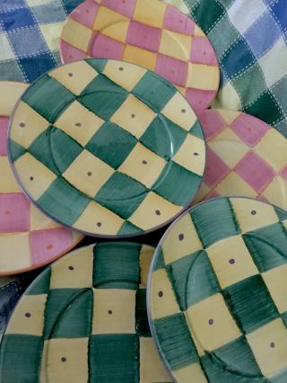 Vintage Pottery Barn Dinner Plates,  Sunnyside Checkered,  Pink,  Yellow,  Green,  Large