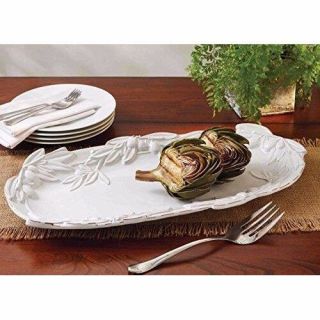 Mud Pie Oval Olive Platter 21 " Oversized White Glazed Serving Tray