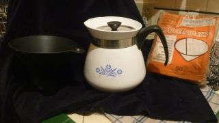 Corning Ware Blue Cornflower Coffee Tea Pot 2 Qt / 8 Cup Vintage & Filter Drip