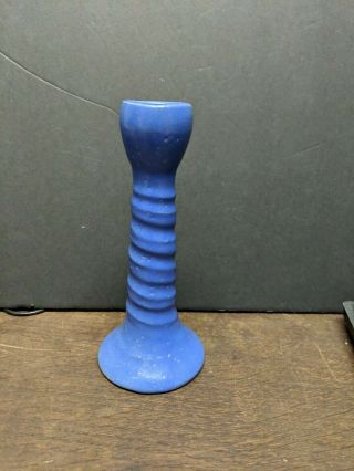 Vintage Small Bybee Pottery Blue Glaze Chamberstick Candlestick Candle Holder
