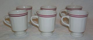 6 Vintage Syracuse China Restaurant Ware Pedestal Coffee Mugs Cups - 2 Red Bands