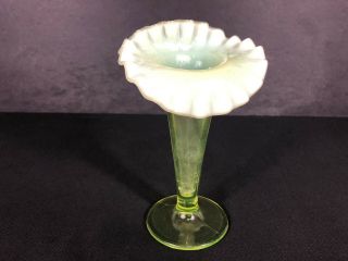 Antique 6 1/2 Vaseline Glass Vase Opalescent Jack In The Pulpit? Uranium Glass