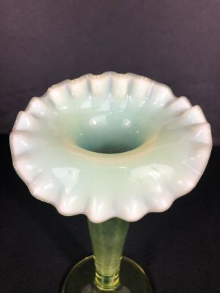 Antique 6 1/2 Vaseline Glass Vase Opalescent Jack In The Pulpit? Uranium Glass 2