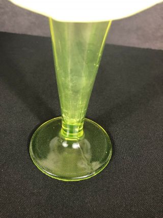 Antique 6 1/2 Vaseline Glass Vase Opalescent Jack In The Pulpit? Uranium Glass 3