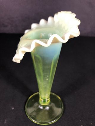 Antique 6 1/2 Vaseline Glass Vase Opalescent Jack In The Pulpit? Uranium Glass 4