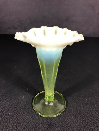 Antique 6 1/2 Vaseline Glass Vase Opalescent Jack In The Pulpit? Uranium Glass 5