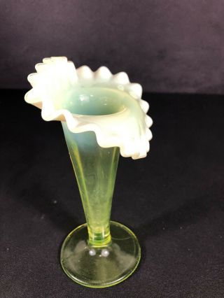 Antique 6 1/2 Vaseline Glass Vase Opalescent Jack In The Pulpit? Uranium Glass 6