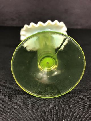 Antique 6 1/2 Vaseline Glass Vase Opalescent Jack In The Pulpit? Uranium Glass 7