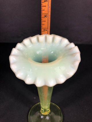 Antique 6 1/2 Vaseline Glass Vase Opalescent Jack In The Pulpit? Uranium Glass 8