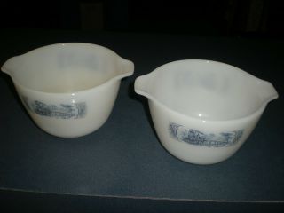 2 Anchor Hocking Fire King White Milk Glass ????? With A Train On Them