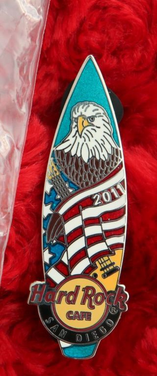 Hard Rock Cafe Pin San Diego Surfboard American Flag Usa Bald Eagle Tattoo Serie