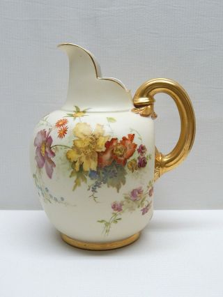 Antique 19th C 1897 Royal Worcester China Flowers Flat Back Pitcher Jug 7½ " Tall