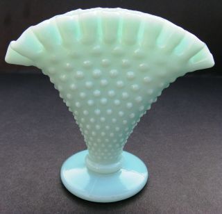 Vintage Small Fenton Glass Hobnail Pastel Blue Green Fan Shaped Vase