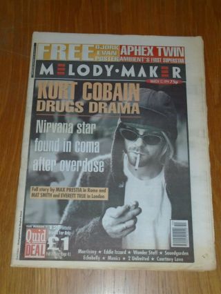 Melody Maker 1994 March 12 Nirvana Kurt Cobain Drug Overdose Bjork Poster