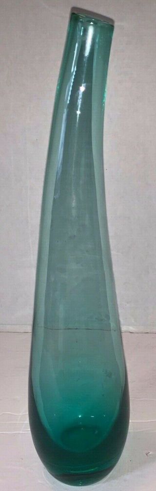 1980s Blenko Art Glass Vase Bent Neck Teal Blue 13 " Polished Pontil D Shepherd
