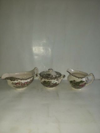3 Pc.  Johnson Brothers Friendly Village Made In England Sugarbowl &lid - Creamer -