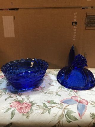 Westmoreland Cobalt Blue Glass Chicken Hen on the Nest Covered Candy Dish 3