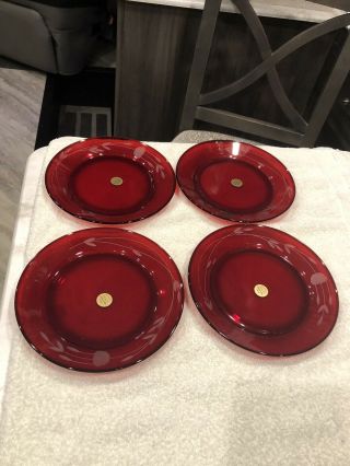 Princess House Heritage Set Of 4 Ruby Red Luncheon Plates