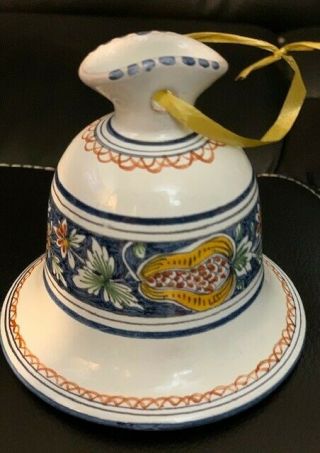 French Faience Bell.  Handmade In Rouen France.  Signed By The Craftsman.  Beautifu