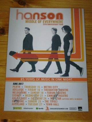 Hanson - 2017 Tour Poster - Australia Tour Signed Autographed Promo Poster.
