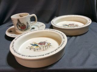 Wedgwood Peter Rabbit 4 Piece Tableware Dish Set Childs Plate Bowls Mug England