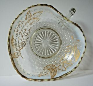 Gold Floral Anchor Hocking Glass Moonstone Nappy Bowl Opaque Polka Dots