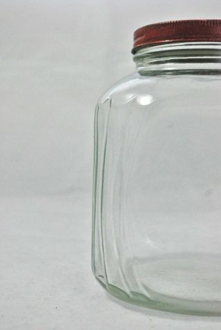 Anchor Hocking Glass Jar - Square Clear with Red screw top lidded - AH 11 2