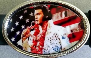 Elvis Presley Us Flag Photo Epoxy Photo Music Belt Buckle -