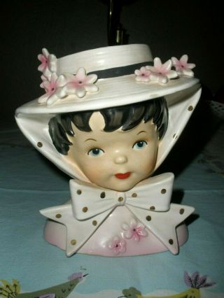 Vintage Relpo Head Vase - Young Girl With Hat & Bow - K1096