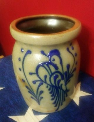 Beaumont Brothers Pottery Bbp Crock Vase Salt Glaze Cobalt Blue Bird Jar 1993