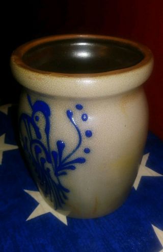 Beaumont Brothers Pottery BBP CROCK VASE Salt Glaze Cobalt Blue Bird Jar 1993 7