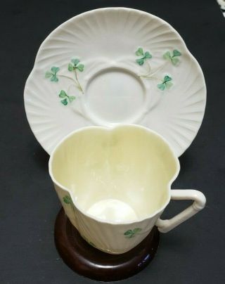 Vintage Beleek Irish Delicate Cup And Saucer Shamrock Decoration No 0857