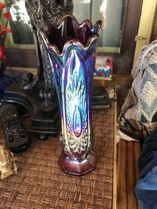 Vintage Indiana Glass Company Red Sunset Art Glass Carnival Vase 2