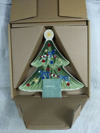 Longaberger All The Trimmings Blue Ribbons Green Embossed Tree Platter 31811
