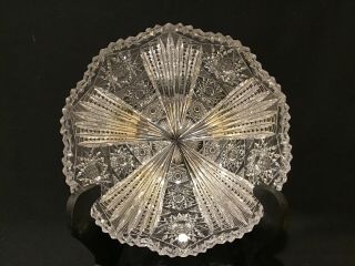 9 Fine Abp Brilliant Cut Glass Bowl Antique 9.  25”