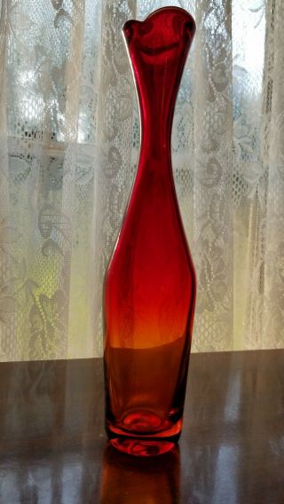Vintage Mid - Century Blenko Art Glass Bud Vase Tangerine 11 " Tall