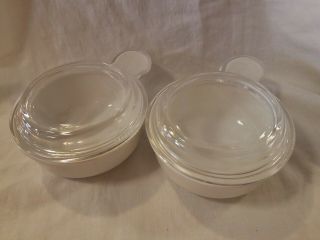 2 Corning Ware White Grab It Bowls With Pyrex Glass Lids 15oz P - 150 - B P - 150 - C