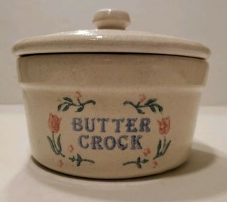 Vintage Stoneware Butter Crock Floral Design