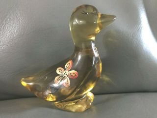Fenton Glass Handpainted Yellow Duck Signed W/ Sticker