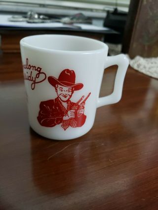 Vintage Hopalong Cassidy Milk Glass Mug Cup Western Cowboy Hazel Atlas Red