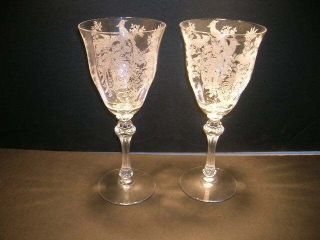 Two Tiffin Franciscan Optic Persian Pheasant Stem 17358 Water Goblet 7 7/8 "