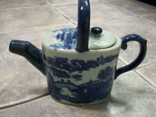 Victoria Ware Ironstone Tea Pot Rare Coffee Blue White Willow