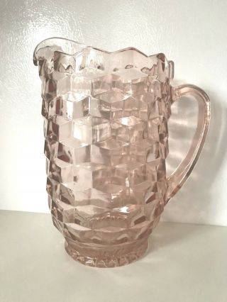 Pink Depression Glass Large Water Pitcher Cubist Pattern
