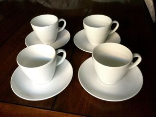 Set Of 4 Coffee/tea Cups With Dish Vintage White Centura Coupe By Corning