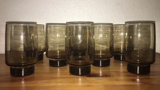 Vintage Libbey Brown Tawny Accents Drinking Glasses Water Set Of 8