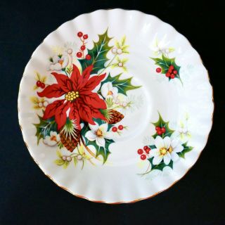 Royal Albert Poinsettia Tea Cup Saucer Christmas Red Floral Footed Gold Vintage 5