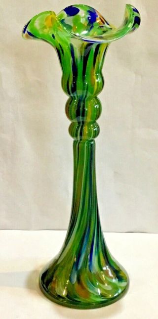 Vintage Hand Blown Multi - Color Art Deco 8.  5” Vase