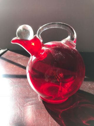 Vintage Ruby Red Glass Cambridge Carmen Ball 4.  75 " Small Pitcher Cruet